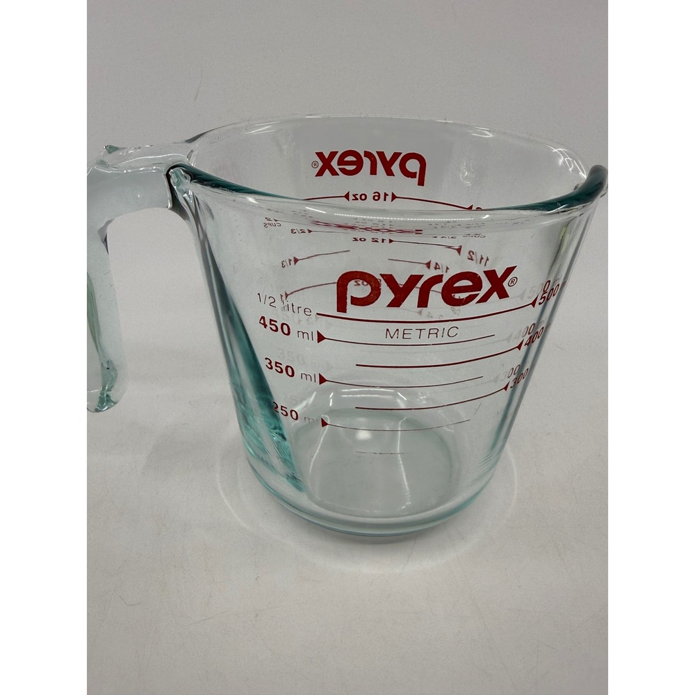 Pyrex 2 Cup Glass Measuring Cup 500ml 16oz Clear Red Lettering 1 Cup 8oz 12oz